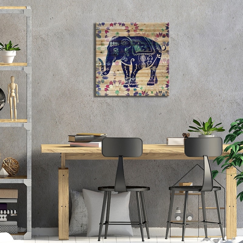 Painted Elephant II Print On Wood by Katrina Craven - Multi-Color