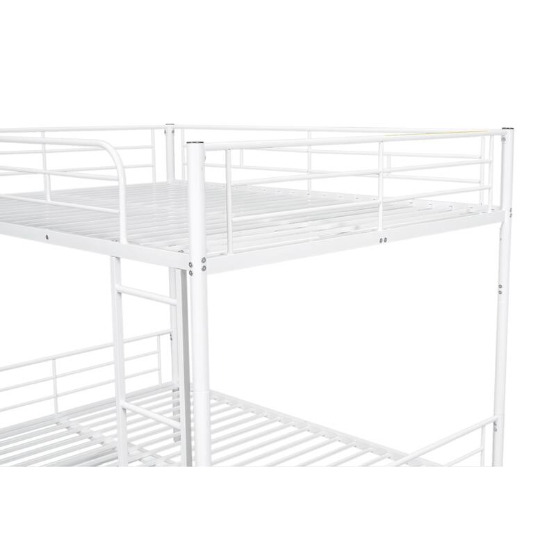 Metal Bunk Bed with Trundle and Guardrail, Convertible to Two Beds