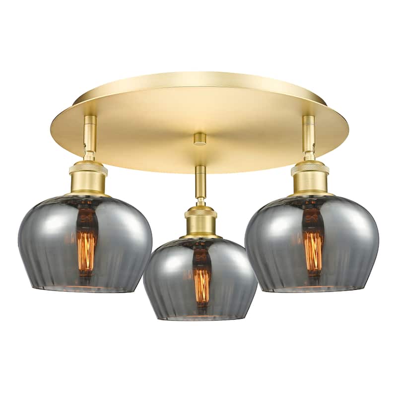 Innovations Lighting Fenton - 3 Light 18" Flush Mount - Satin Gold/Plated Smoke
