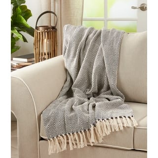 Cotton Throw Blanket with Diamond Weave Design
