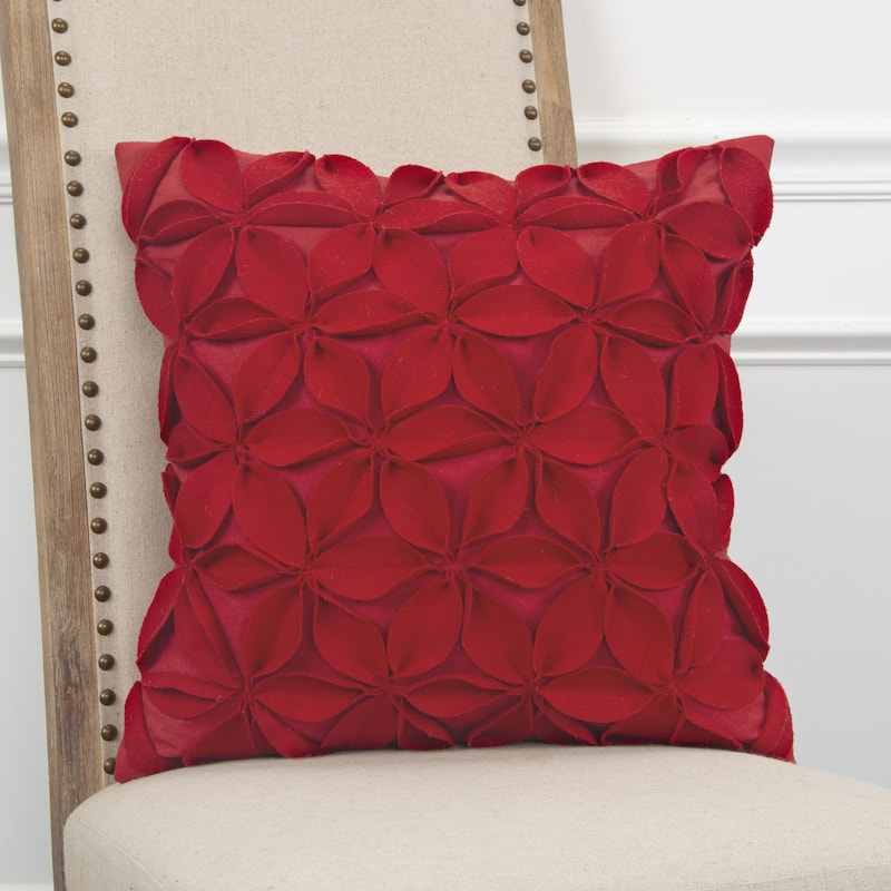 Rizzy Home Wool and Felt Floral Throw Pillow