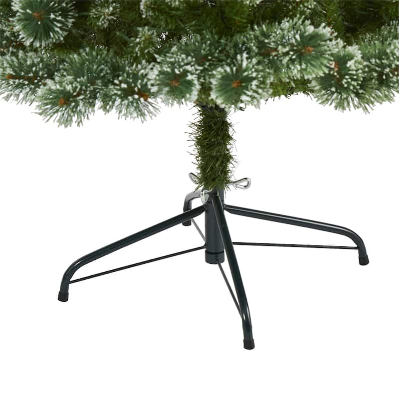 6Ft Slim Christmas Tree with Lights - Holiday Pine Tree, 300 LED, Metal Stand, Indoor Decor - Green - 50