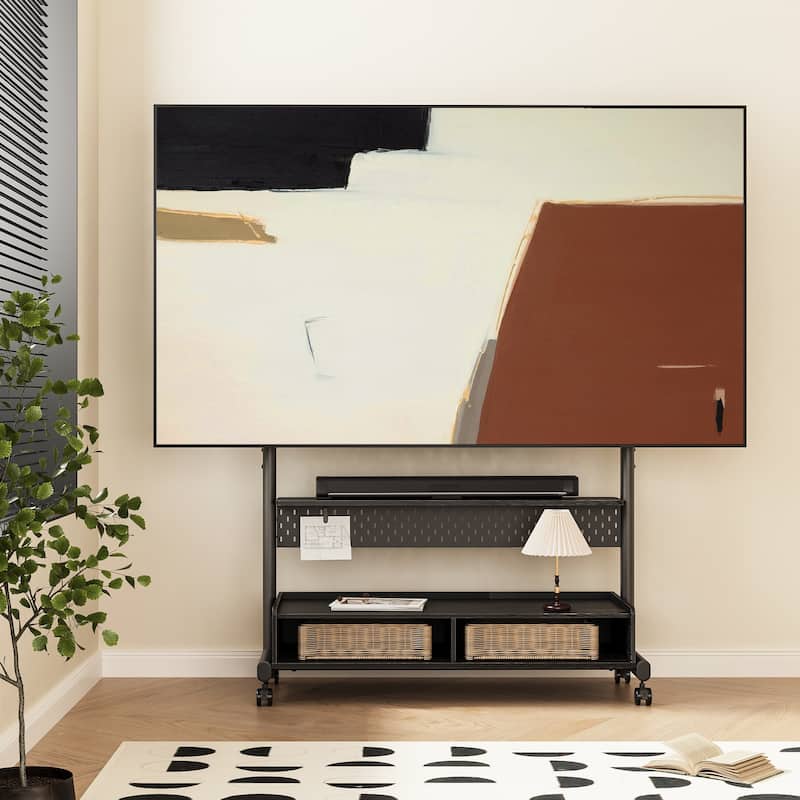 FITUEYES Rolling Floor TV Stand Mount for 70-100 Inch TVs ,with Two Wooden Large Storage - Black