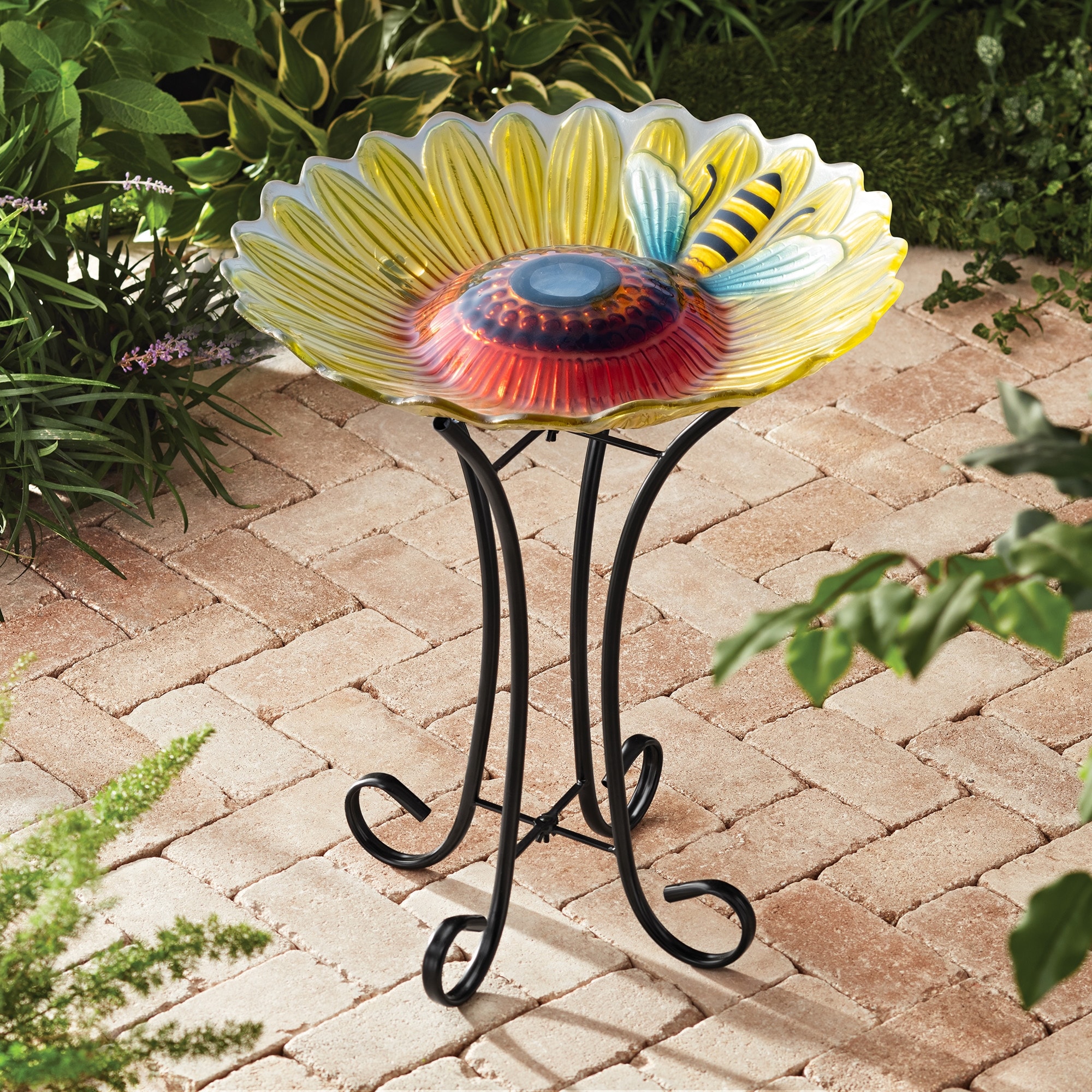 Hi-Line Solar Bee Floral Bird Bath