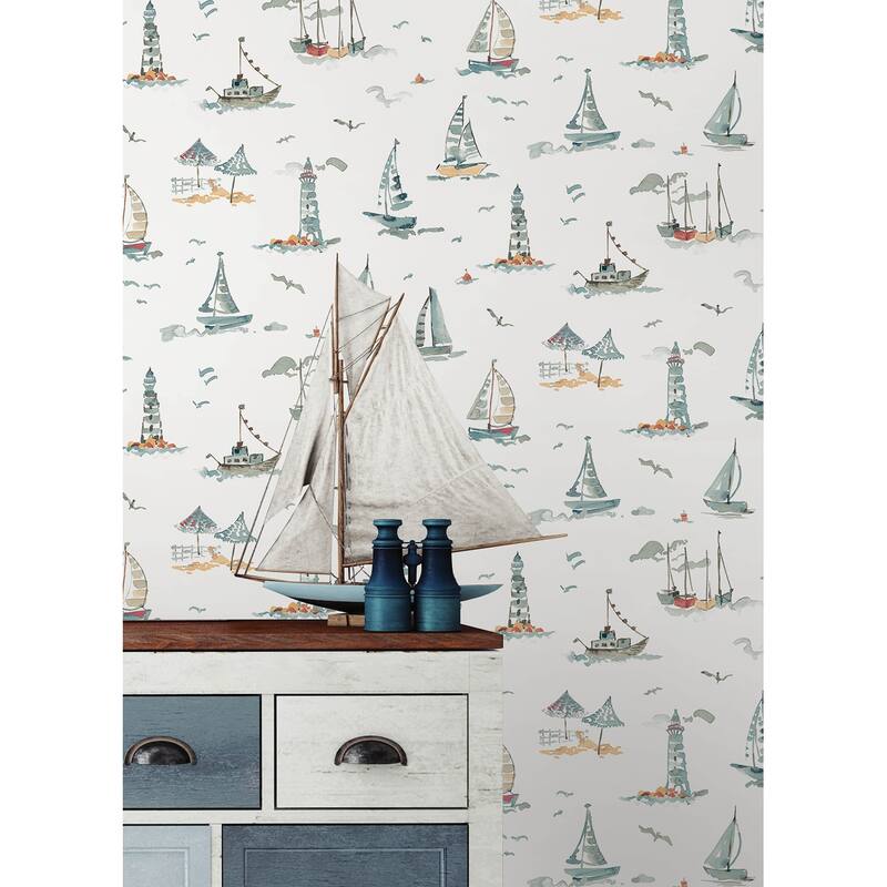 NuWallpaper Set Sail Blue Green Peel and Stick Wallpaper - N/A