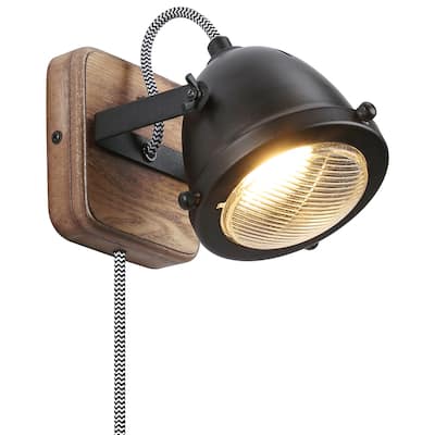 Industrial Black/White/Grey Vintage Wall Lamp Plug in Cord GU10 Antique Retro Farmhouse Glass Wood Metal Sconce Light