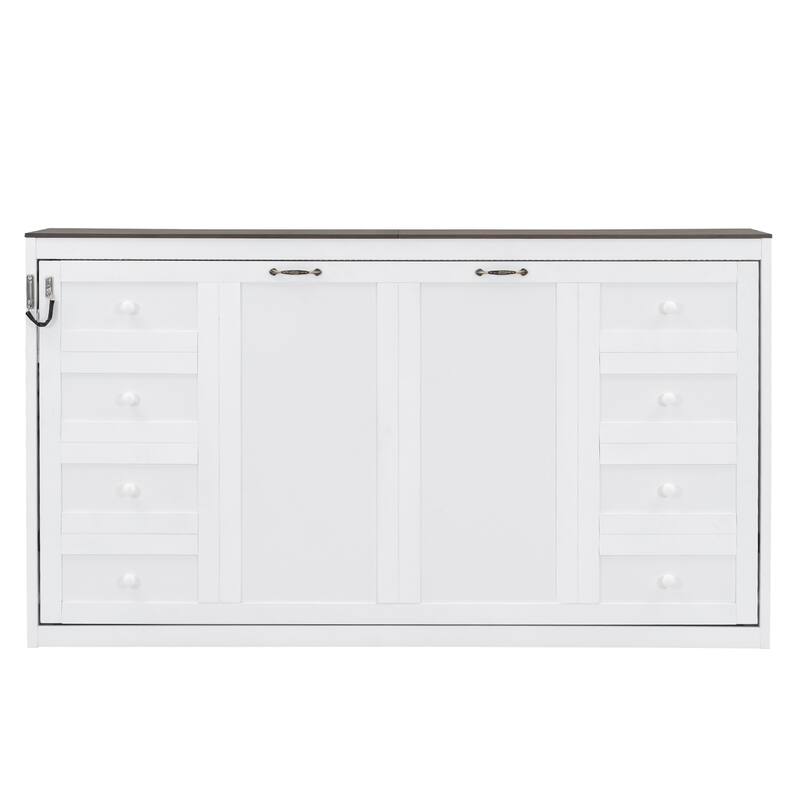 Foldable Cabinet Bed with Hydraulic Lift and 7-Color LED Lighting by Harper&Bright Designs