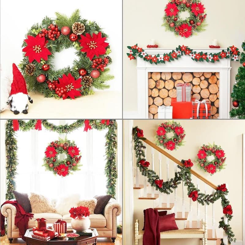 16 Inch Christmas Wreath for Front Door Fireplace Wall Window - N/A