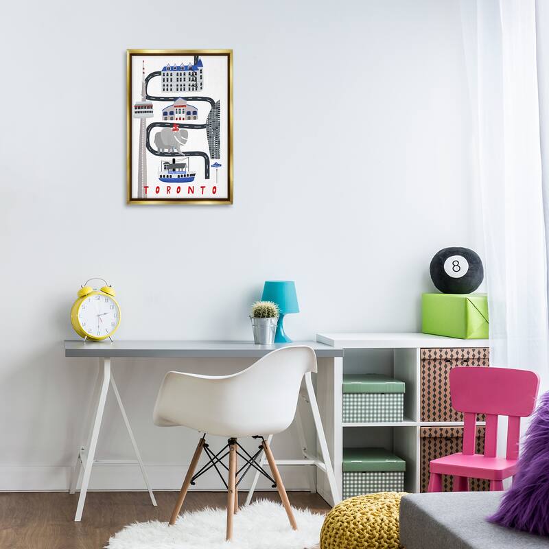 Stupell Toronto Whimsical Travel City Framed Floater Canvas Wall Art Design By Carla Daly