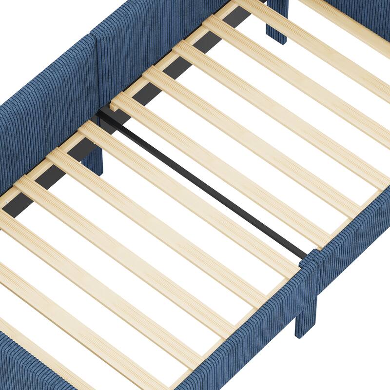 L-Shaped Twin Daybed with Storage Drawers, Corduroy Upholstered Frame, Blue