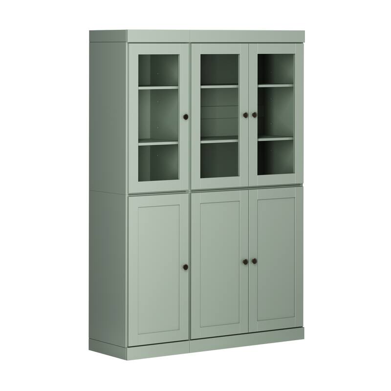Palace Imports 100% Solid Wood 48.5" Pantry Cabinet with Clear Glass, Shaker Doors, 2-Drawers and Adjustable Shelves