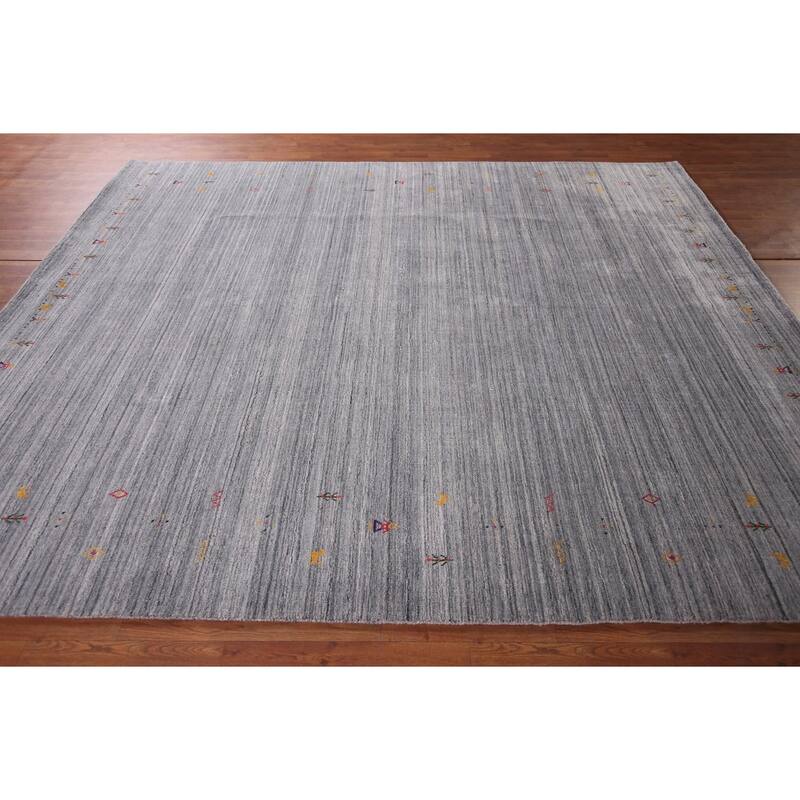 Striped Gray Gabbeh Oriental Area Rug Handmade Wool Carpet - 7'11"x 9'9"