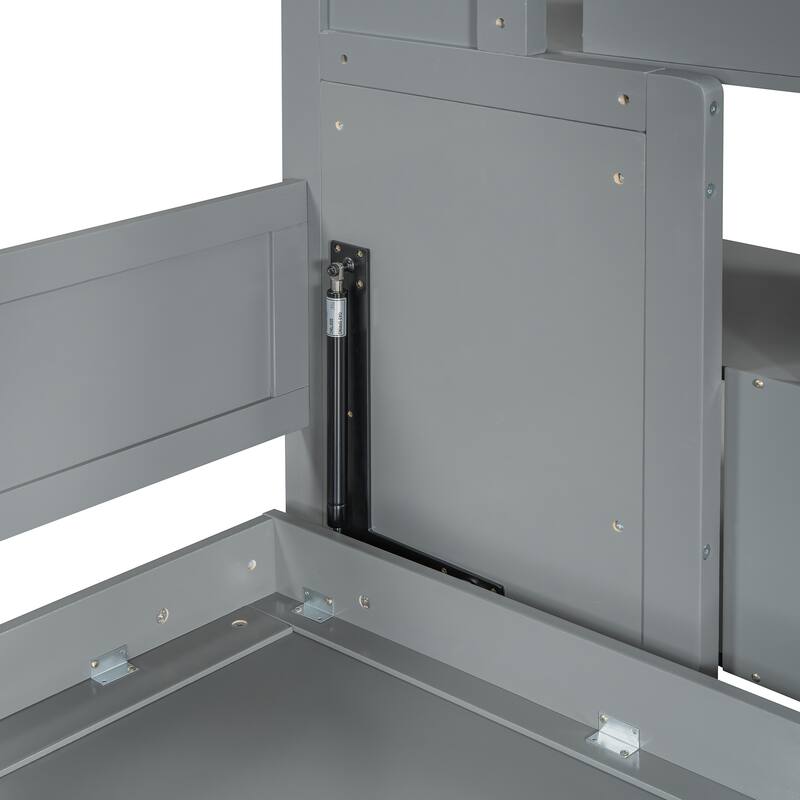 Full Size Convertible Murphy Bunk Bed with Hydraulic Lift, Built-in Desk & Storage Staircase, Space-Saving Wall Bed