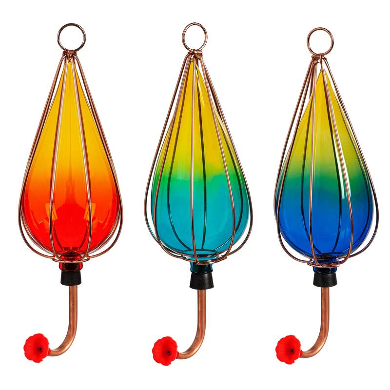 Ombre Art Glass Hummingbird Feeder (Set of 3)