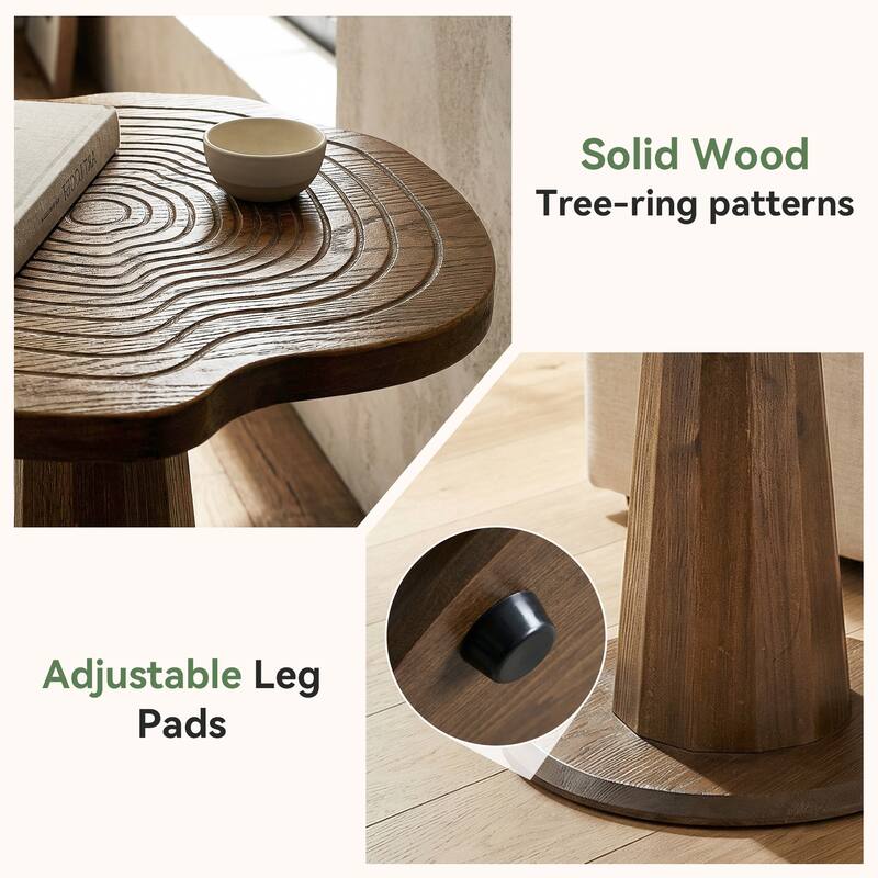 19.69" Solid Wood Stump Nightstand, Rustic Side Table