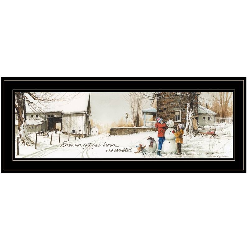 TrendyDecor4U Farmhouse "Snowmen from Heaven" Framed Print Wall Art by John Rossini - Earthtone