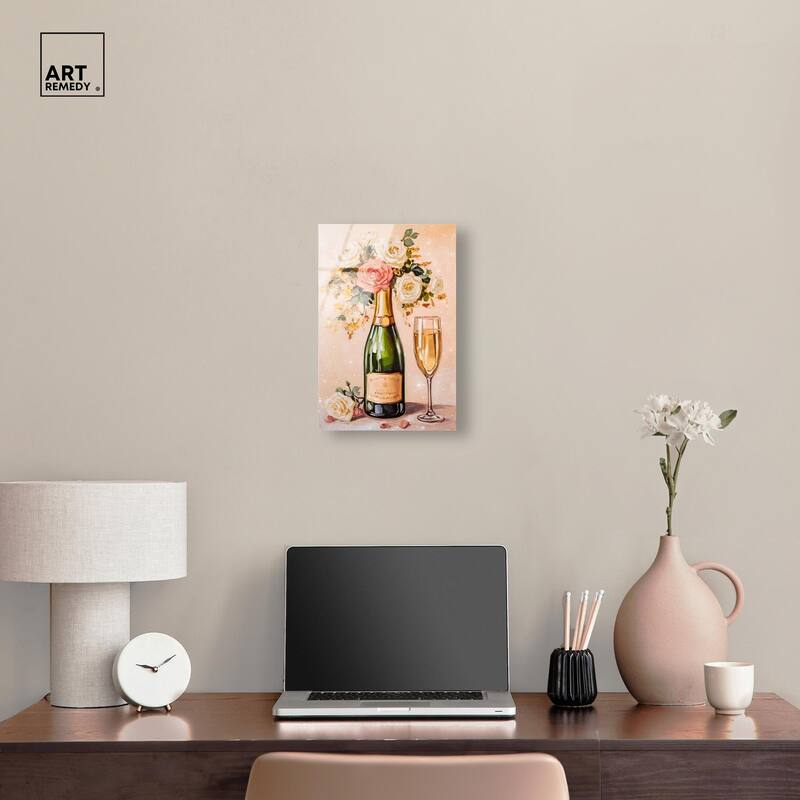 Blooming Champagne Vase Acrylic by Art Remedy, Ready to Hang