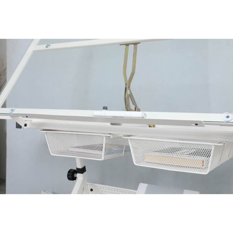 Adjustable tempered glass drafting printing table