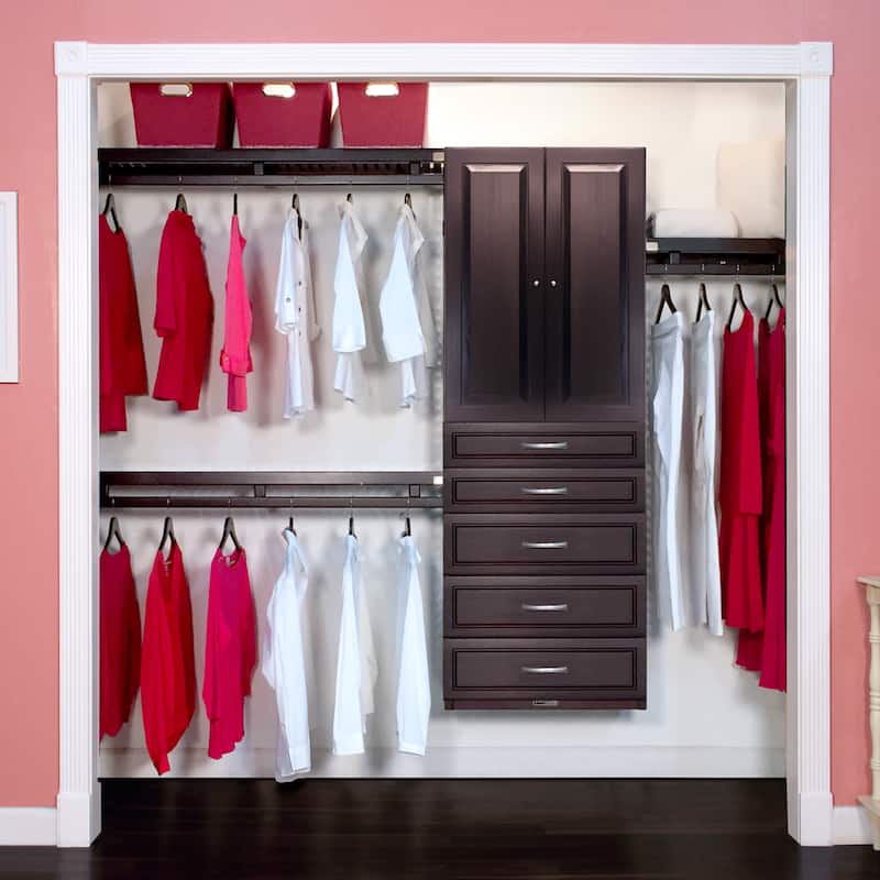 John Louis Home Solid Wood Reach-In Simplicity Closet System with 5-Drawers and Raised Panel Doors Espresso - Espresso