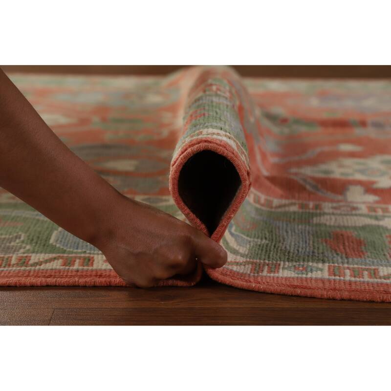 Hand Knotted Oriental 100% Wool Carpet Transitional All-Over Oranges & Rust Oushak Area Rug - 8' 10'' X 6' 1''