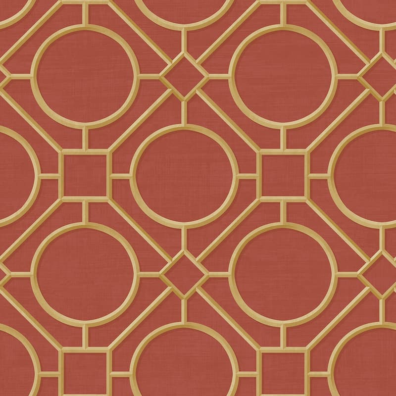 Seabrook Designs Koi Silk Road Trellis Unpasted Wallpaper - 27 in. W x 27 ft. L - Metallic Gold and Crimson