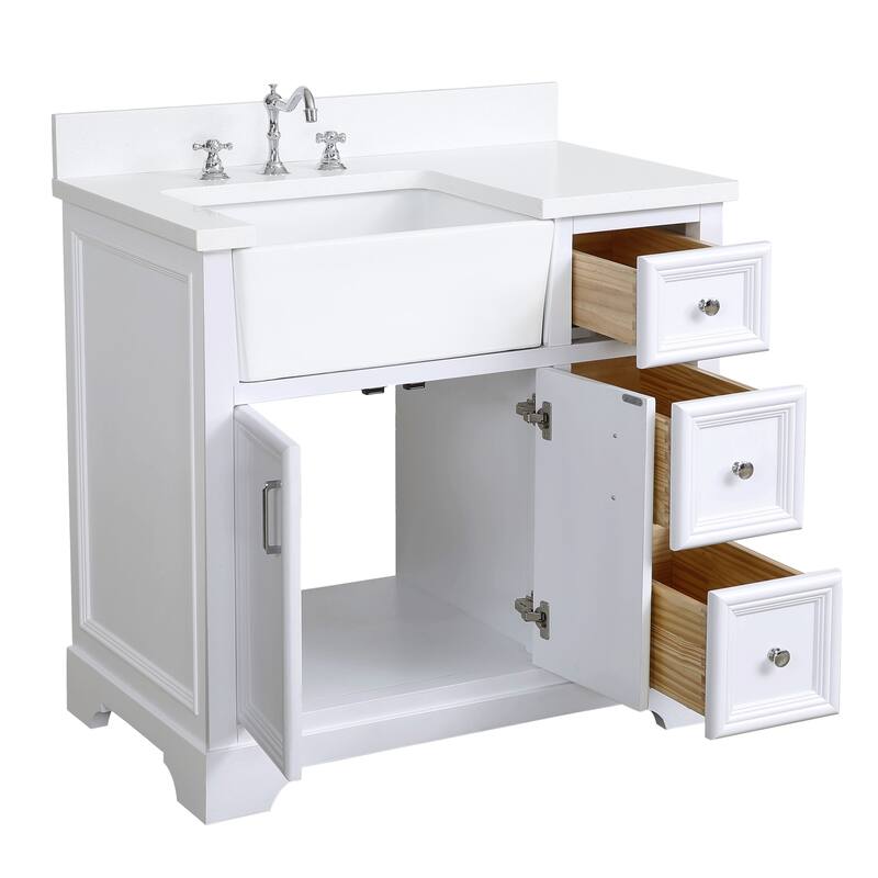 KitchenBathCollection Zelda 36" Farmhouse Bathroom Vanity with Quartz Top