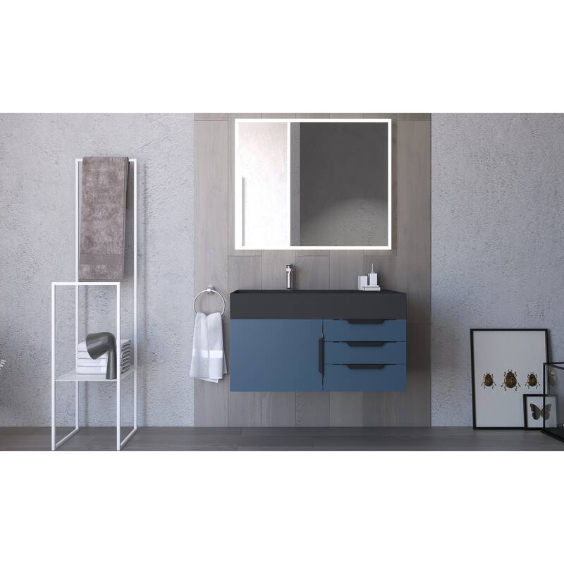 Amazon 36" Wall Mounted Bathroom Vanity Set w/ Black Top