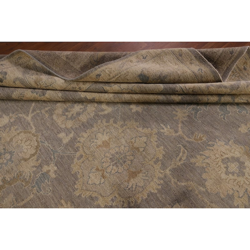 Vegetable Dye Gray Oushak Turkish Area Rug Hand-Knotted Wool Carpet - 9'4" x 12'4"