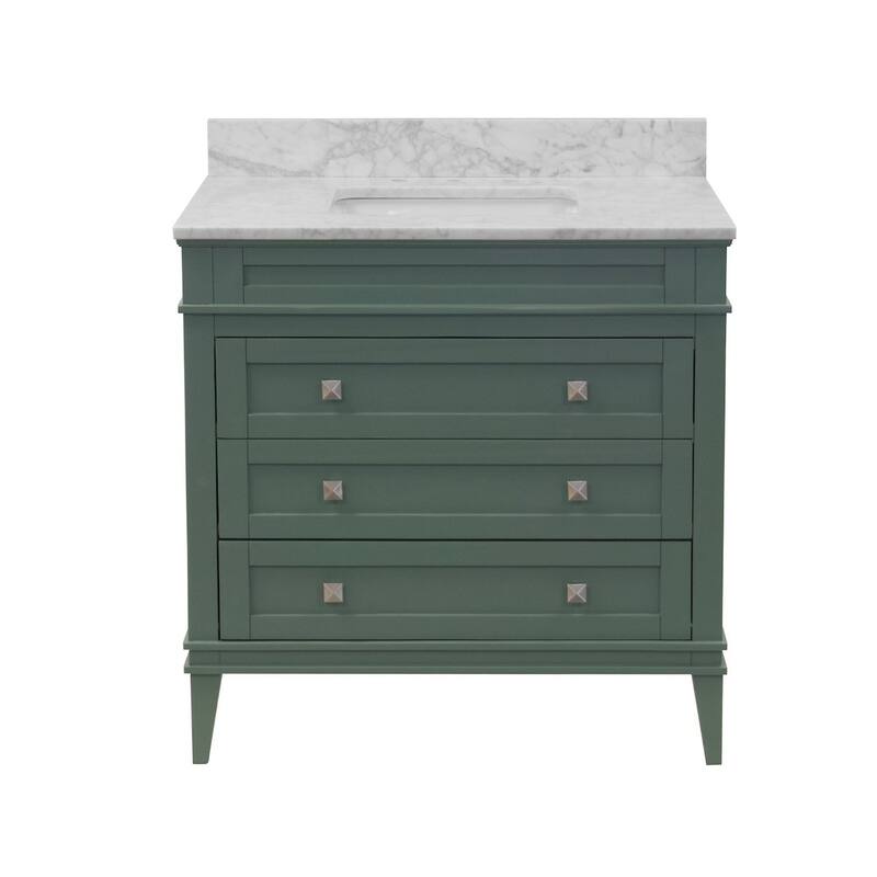 KitchenBathCollection Eleanor 36" Bathroom Vanity with Carrara Marble Top