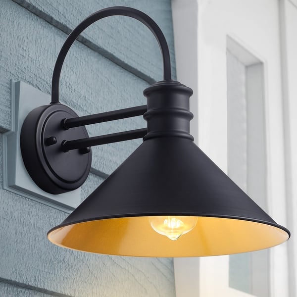 slide 2 of 8, Vintage Farmhouse 1-Light Matte Black Gooseneck Wall Sconce with Cone Metal Shade Black