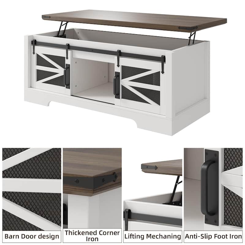 Farmhouse Lift Top Coffee Table, Wood Coffee Table with Storage and Hidden Compartment