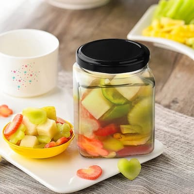 15 Pack Square Glass Jar with Black Airtight Lids