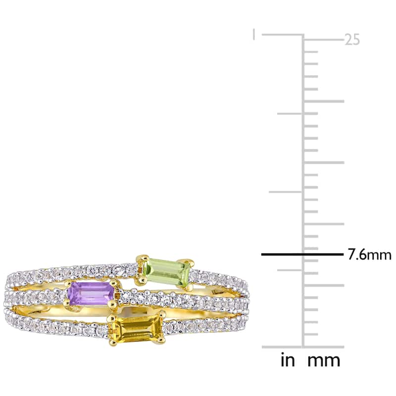 Multi Color Citrine, Peridot, Amethyst & White Topaz Multi Row Ring in Yellow Plated Sterling Silver by Miadora