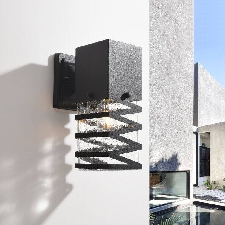 Maxax Black/Sand Black 9.8'' H Seeded Glass Outdoor Wall Lantern with Dusk to Dawn (Set of 2) - 9.8*3.94*6.3