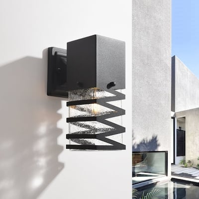 Maxax Black/Sand Black 9.8'' H Seeded Glass Outdoor Wall Lantern with Dusk to Dawn (Set of 2) - 9.8*3.94*6.3