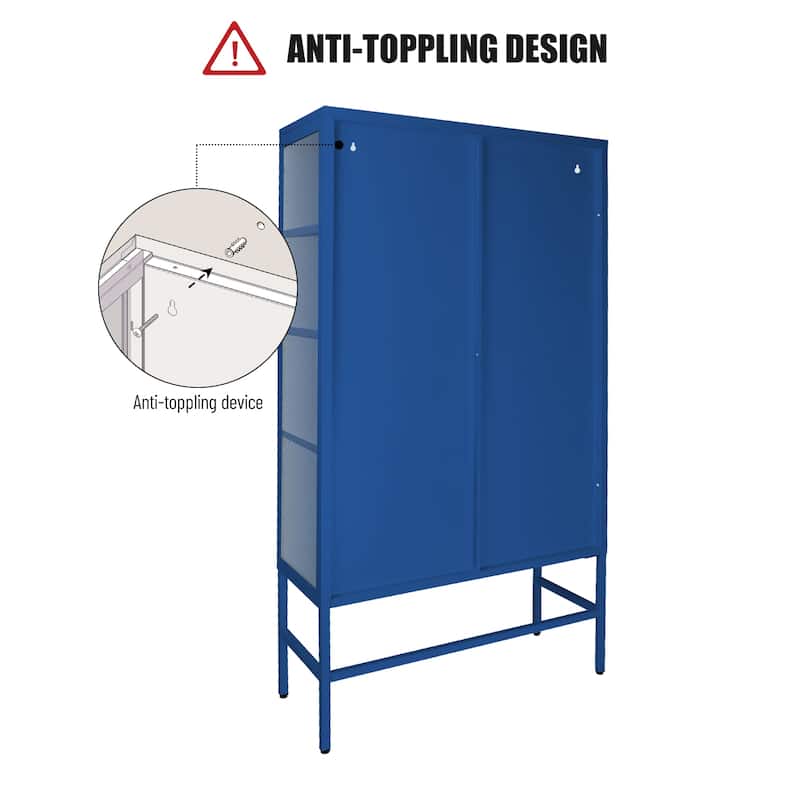 Modern Glass Door Cabinet with Adjustable Shelves Steel Storage Sideboard