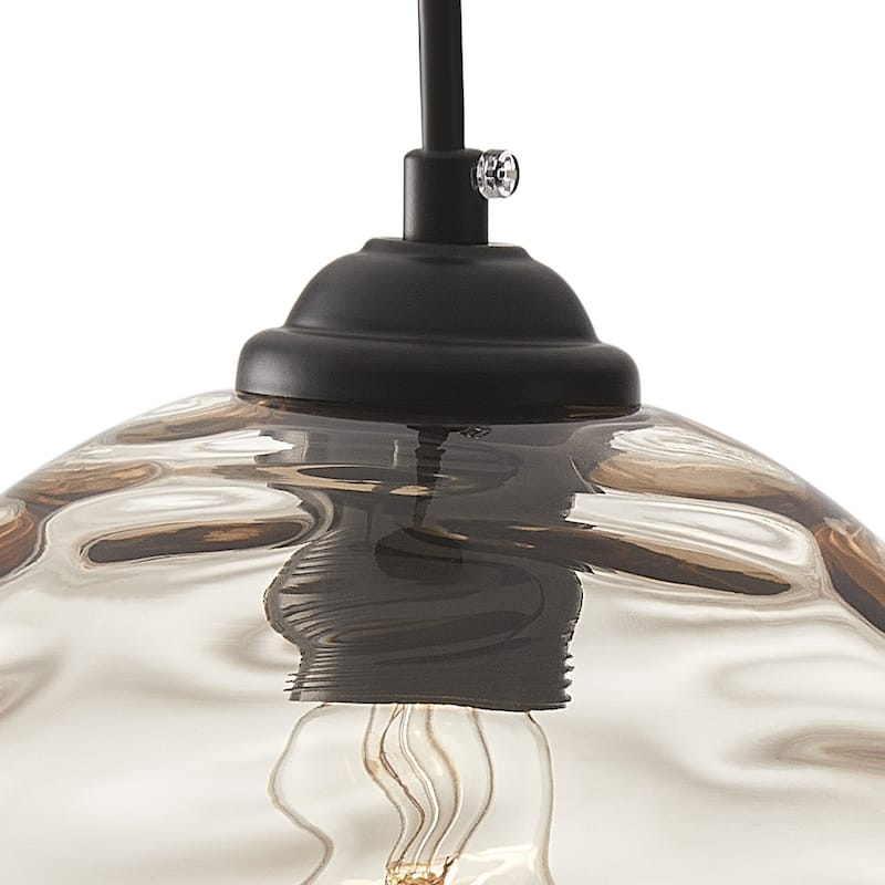 Modern Black 1-Light Clear Water Ripple Glass Shade Hanging Lamp