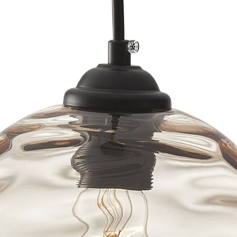 Modern Grey 1-Light Clear Water Ripple Glass Shade Hanging Lamp