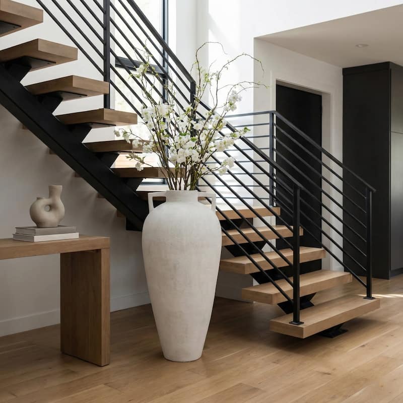 Ceramic Pointy Handles Flower Floor Vase - Ivory, 40"