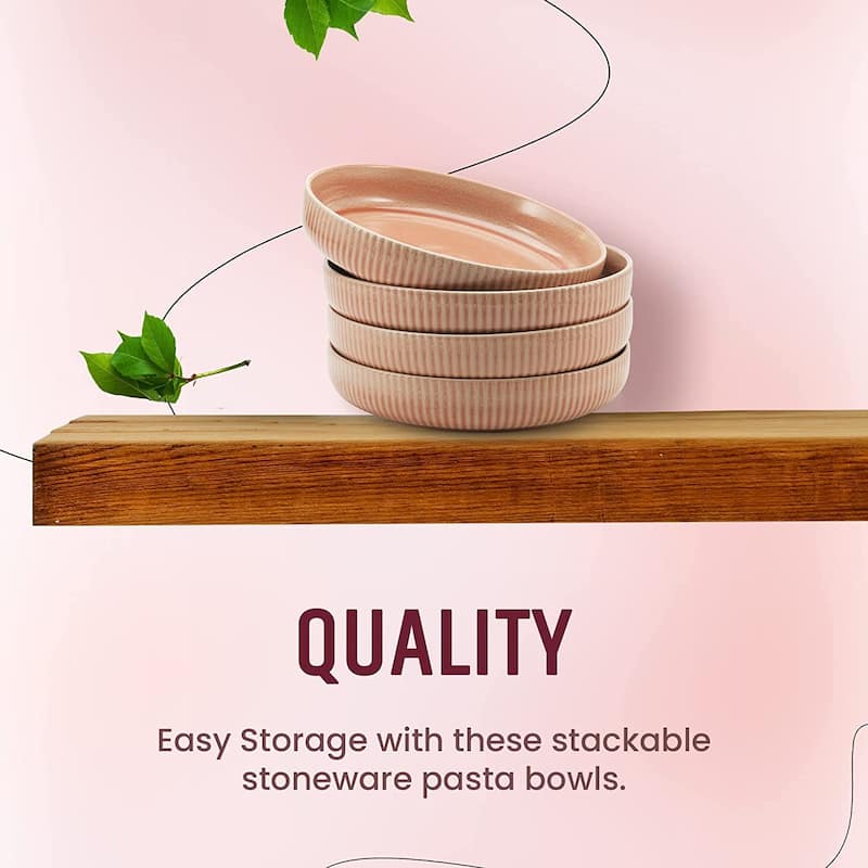 American Atelier Set of 4 Wide Shallow 40 oz Pasta Bowls