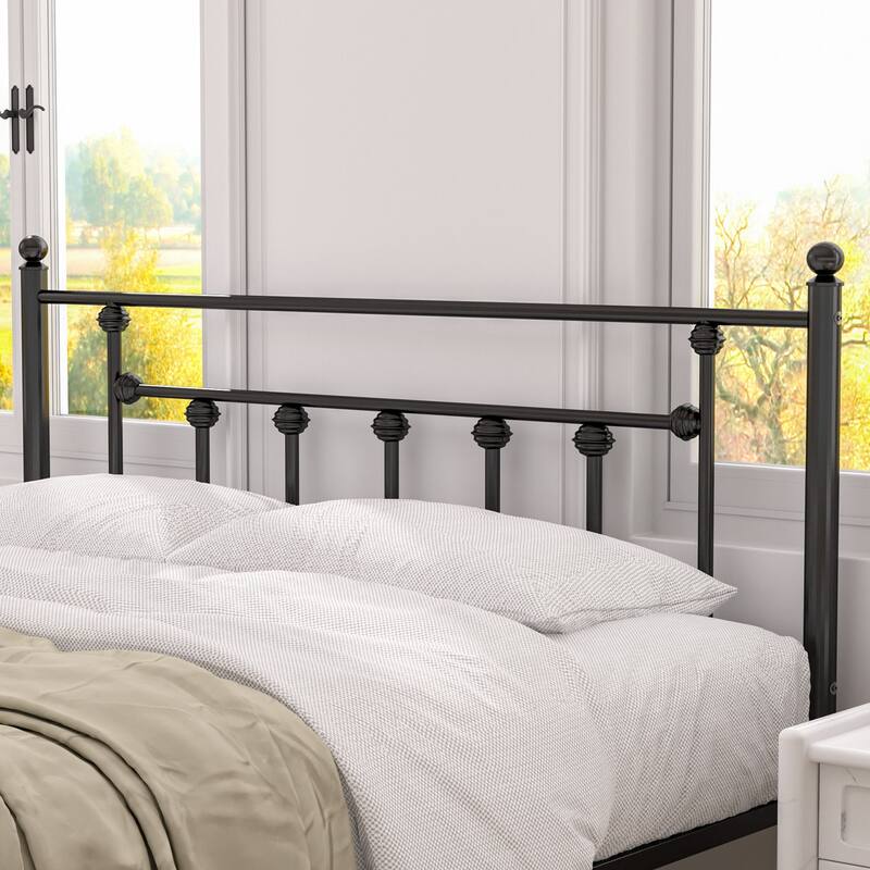 14 Inch Metal Victorian Platform Bed Frame with Headboard and Footboard, Heavy Duty Mattress Foundation with Steel Slats Support