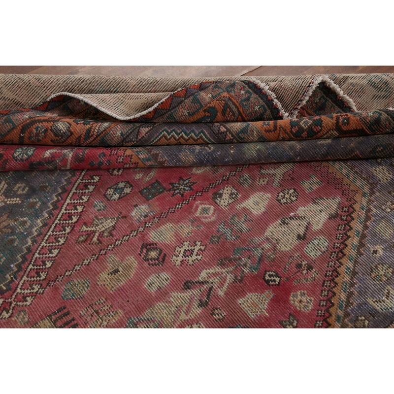 Geometric Joshaghan Persian Vintage Rug Hand-Knotted Wool Carpet - 6'7"x 9'10"