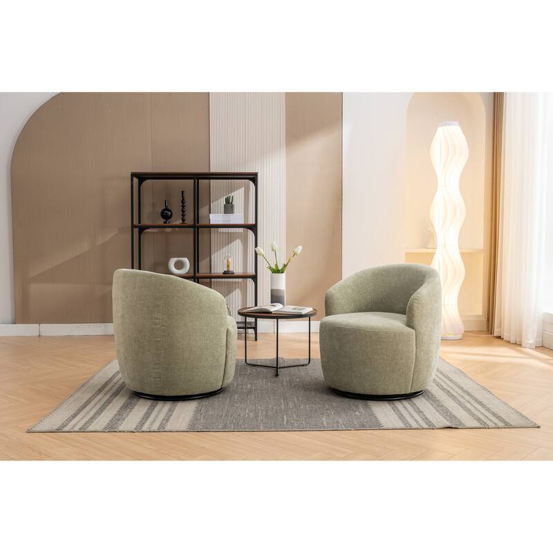 Light Green Chenille Modern 25.6" Upholstered Swivel Barrel Chair with Black Powder Coating and Metal Ring
