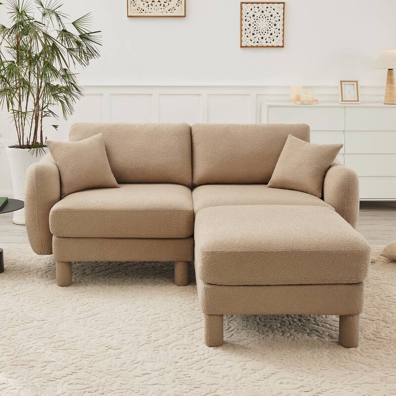 2-seater Loveseat Sofa Couch With Distinctive Shell-shaped Armrests And Removable Ottoman