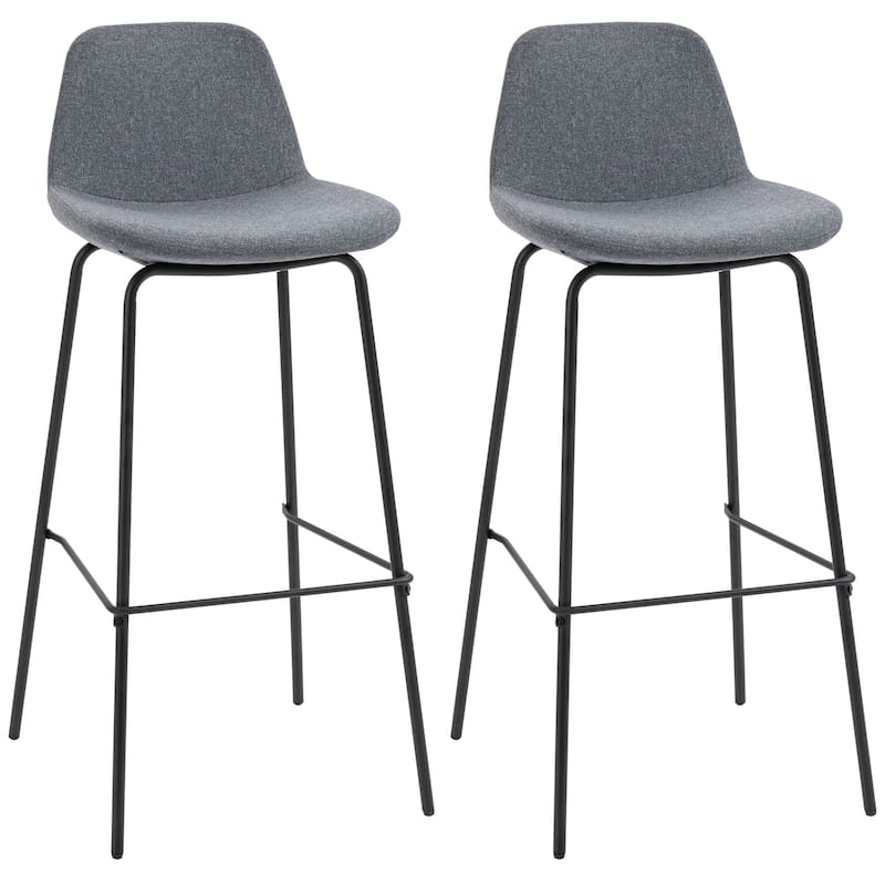 HOMCOM 29.5" Seat Height Bar Stools Set of 2, Upholstered Bar Chairs, Armless Barstools with Back, Steel Legs