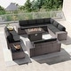 preview thumbnail 15 of 125, Kullavik 13 Pieces Outdoor Patio Furniture Set with Fire Pit Table w/ Wide Armrests w/Metal Firepit - Black