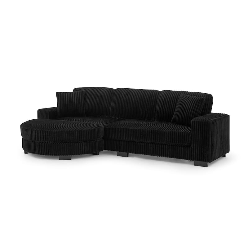 Anmytek Black Corduroy Tufted Sleeper Sectional Sofa L-Shaped Modular Convertible with Reversible Arc Footstool
