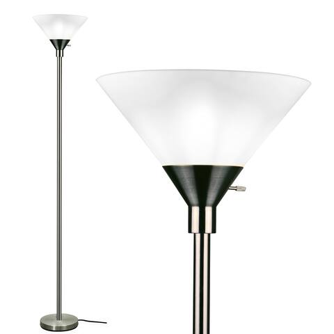 Floor Lamp Brushed Nickel Metal Finish with White Shade - L:11 in. x W:11 in. x H:71 in.