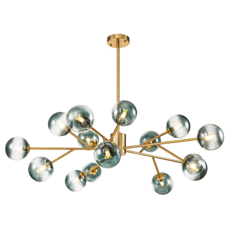 15-Light Modern Linear Sputnik Kitchen Island Light Branch Cluster Glass Globe Bubble Chandelier