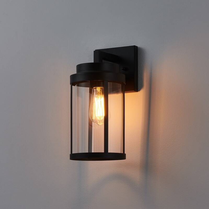 KAWOTI 13.63" Cylindrical Outdoor Wall Sconce Black - W6.5" x E7.9" x H13.63"